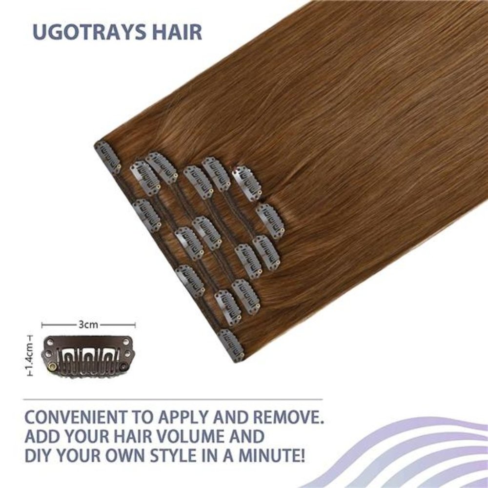 Clip in Hair Extensions, Chestnut Brown Hair Extensions 15 Inch Double Weft 70g - Picture 5 of 6
